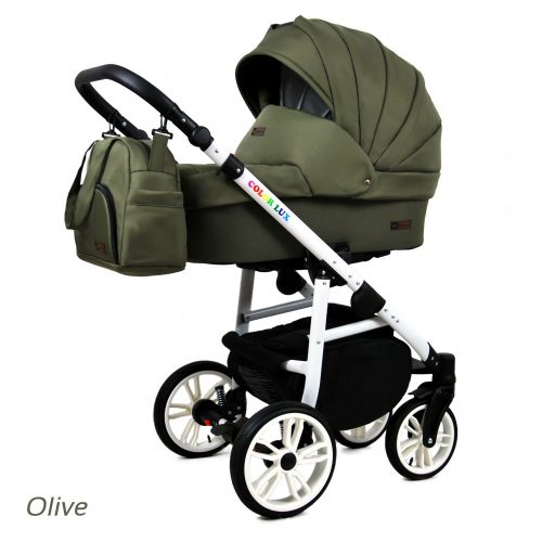 BABY LUX COLORLUX MULTIFUNKCIÓS BABAKOCSI (OLIVE) - fehér váz